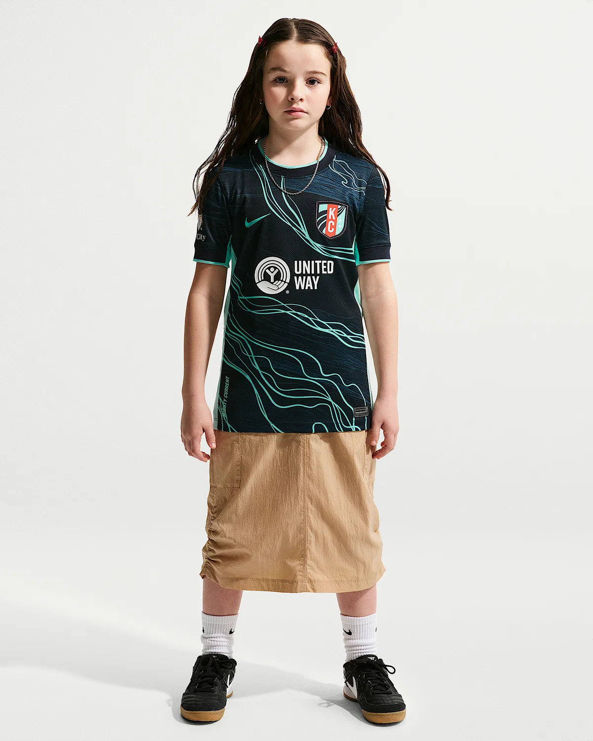 Большие детские Nike Dri-FIT NWSL Replica Jersey Kansas City Current Stadium Away, Dark Obsidian — фото 4