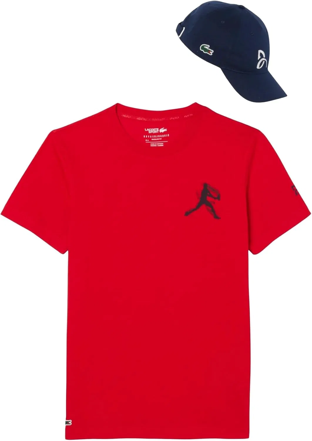 Футболка с принтом Djokovic, Lacoste, набор из футболки и кепки, Red/Navy Blue
