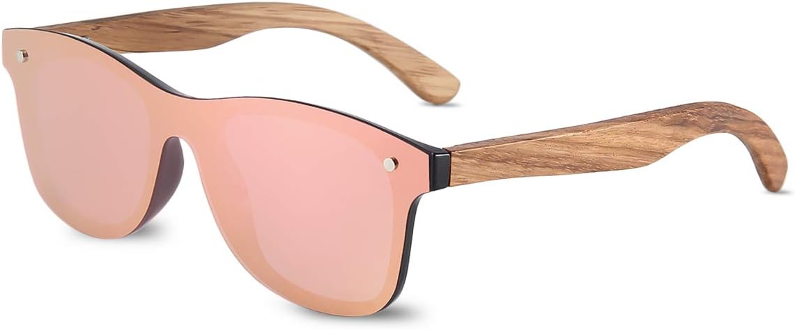 

Деревянные поляризованные солнцезащитные очки для мужчин и женщин, цельные, без оправы, с зеркальной поверхностью, защита от УФ-излучения UV400, для вождения, спорта и путешествий LumiSyne, Pink