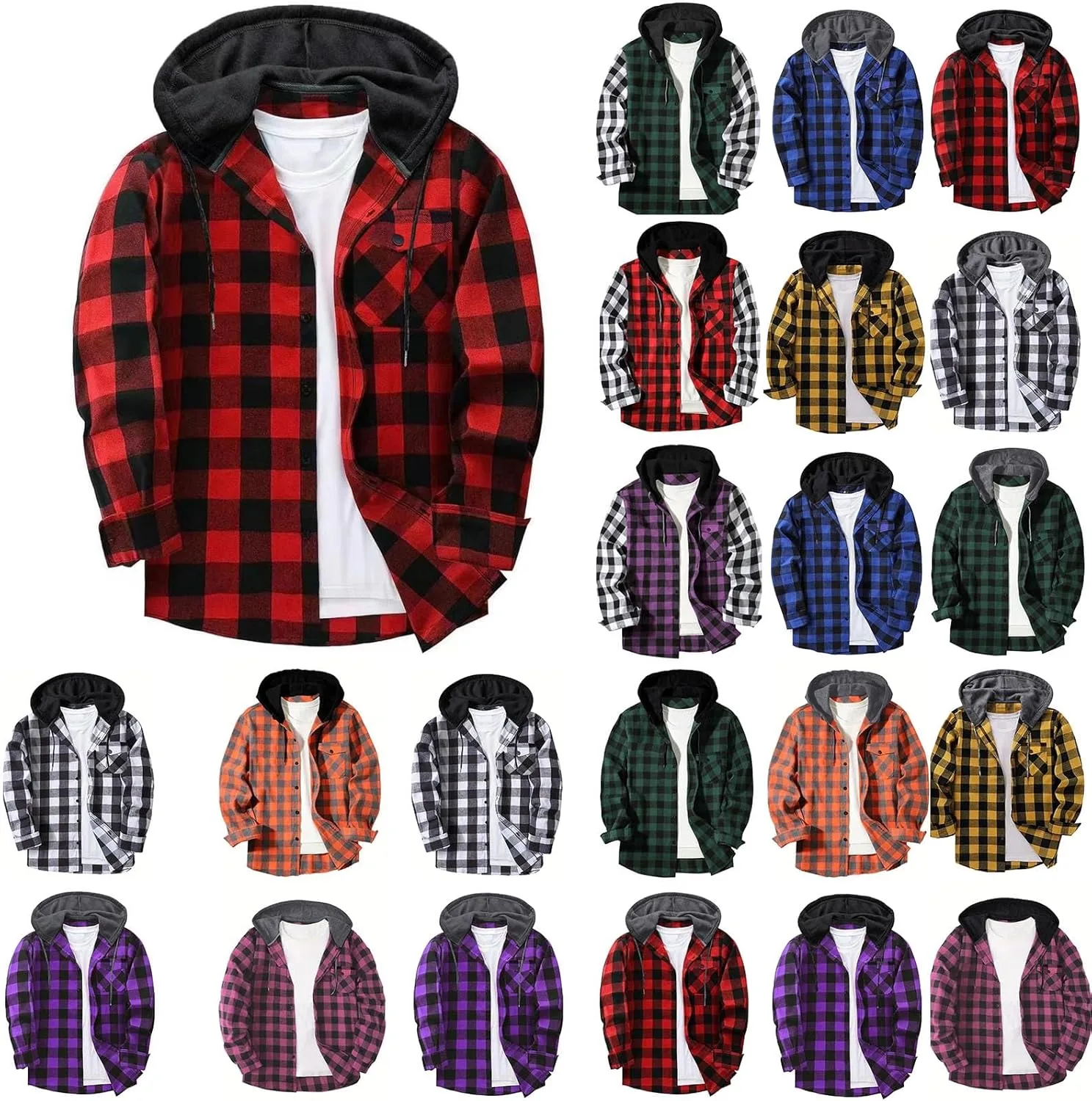 

Рубашка на пуговицах мужская Color Block Oversized с длинным рукавом и капюшоном lcziwo