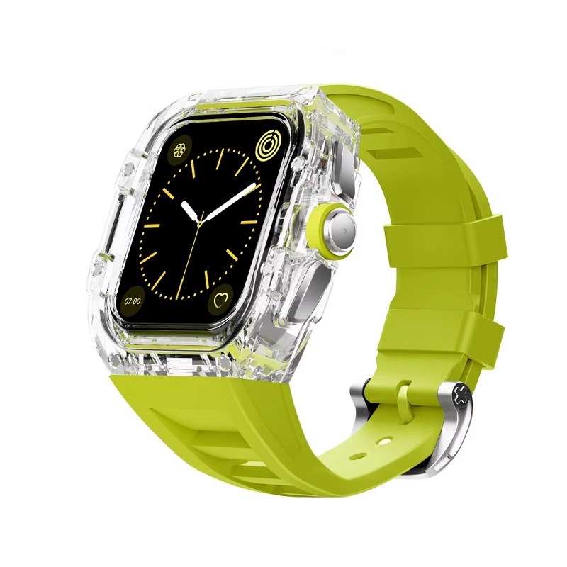

IBOANN Часы Strap Apple Compatibility Silicone Material, Pin buckle [transparent + green strap]