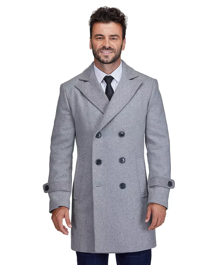 

Мужское двубортное пальто из шерстяной смеси Pea Coat Dress Peacoat Braveman, серый