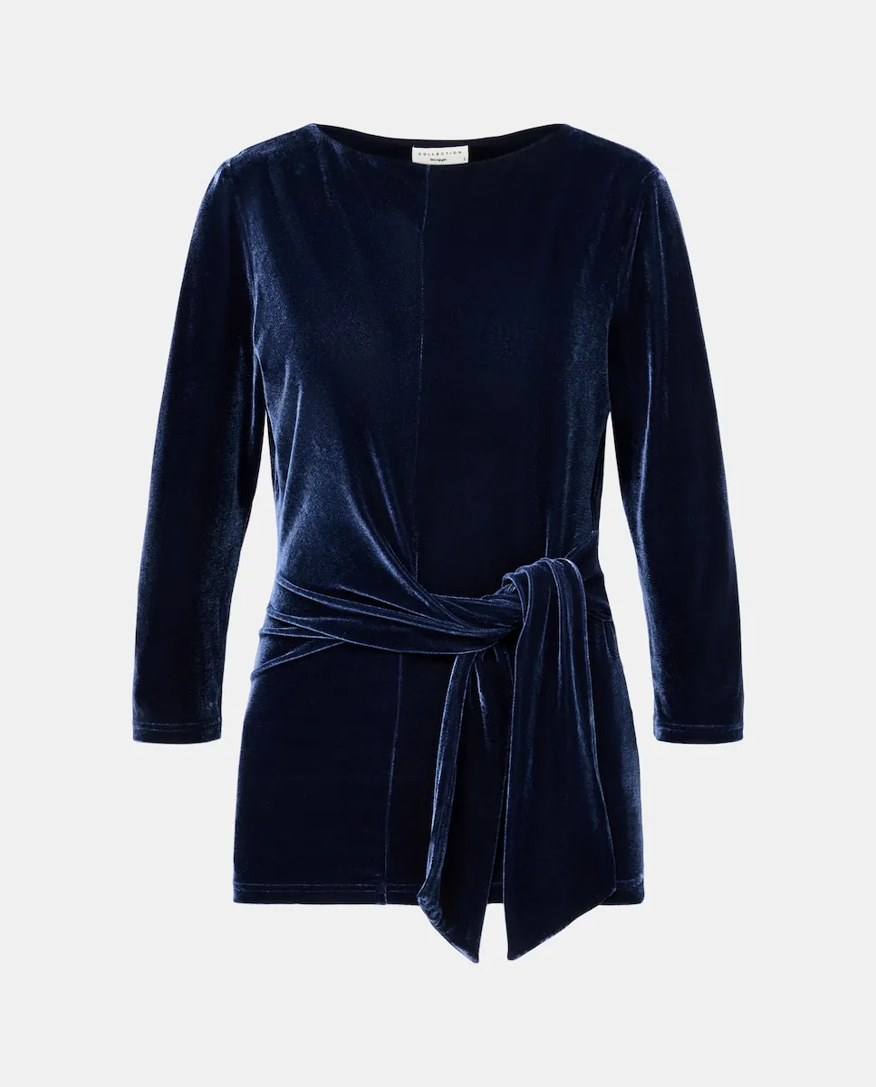 

Женская бархатная драпированная футболка Woman El Corte Inglés, темно-синий