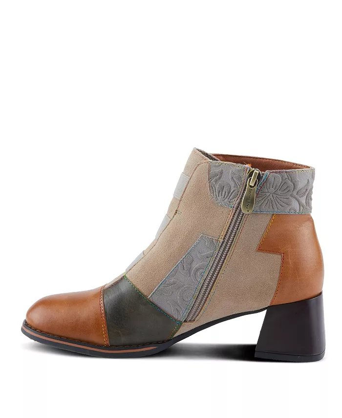 L’Artiste Women’s COPINE разноцветные ботинки с тиснением из кожи и замши, бархатной подкладкой и массивным каблуком L'Artiste, загар/бежевый — фото 2