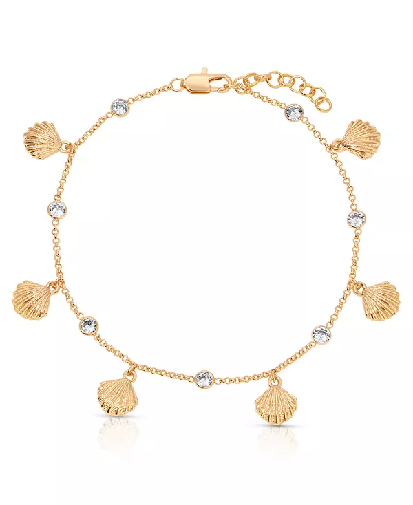 

Браслет на лодыжку с подвеской в виде ракушки гребешка, покрытый золотом 18 карат Ettika, gold