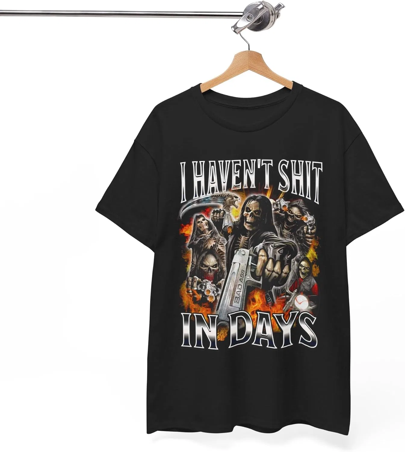 Футболка с принтом I Haven't Shit in Days Cringe Skeleton Meme, плотный хлопок GENERIC, черный — фото 4