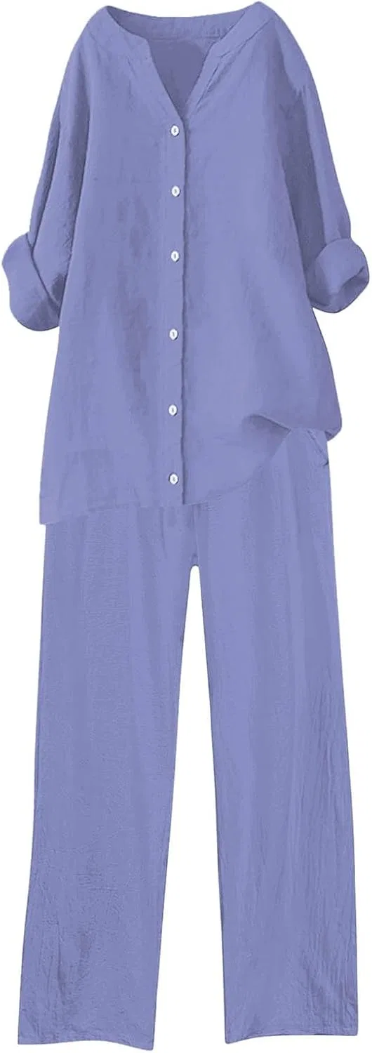 Женский костюм из льноподобной ткани, Z02-light Blue — фото 4