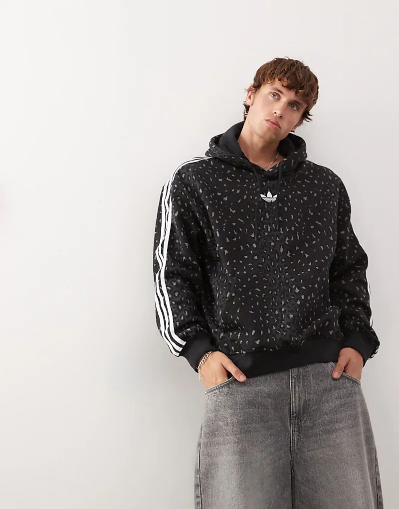 

Свободная толстовка с капюшоном adidas Originals с черным леопардовым принтом