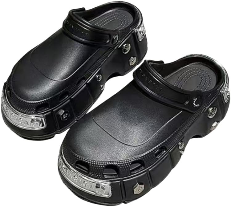 

Модные сабо для женщин и мужчин, с толстой подошвой и заклепками, уличные тапочки, летние сандалии, садовая обувь Dmmwcx, черный