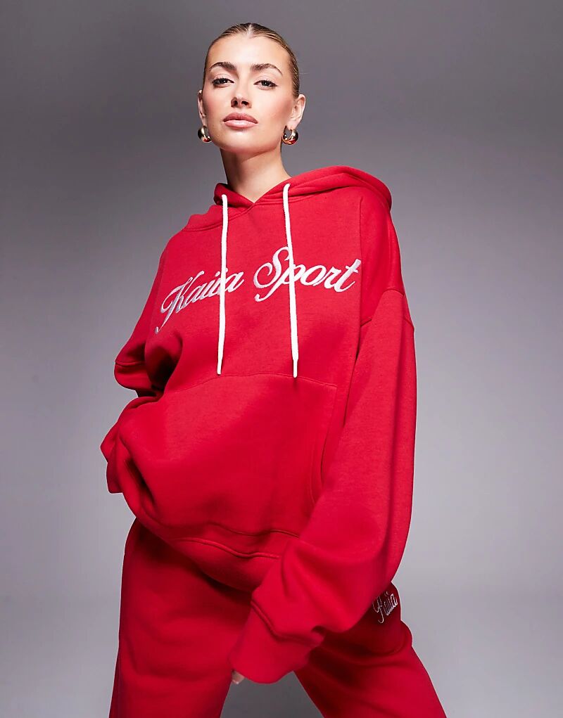 

Спортивная толстовка Kaiia из хлопковой смеси с вышитым логотипом и завязками в красно-белом цвете