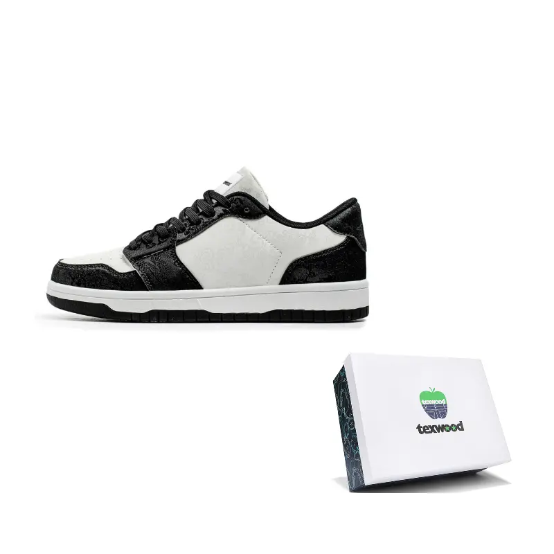

TEXWOOD Мужские скейтерские кросcовки с противоскользящим покрытием, амортизацией и устойчивостью к истиранию, низкие, бело-черные [в коробке], цвет White Black[Box Included]