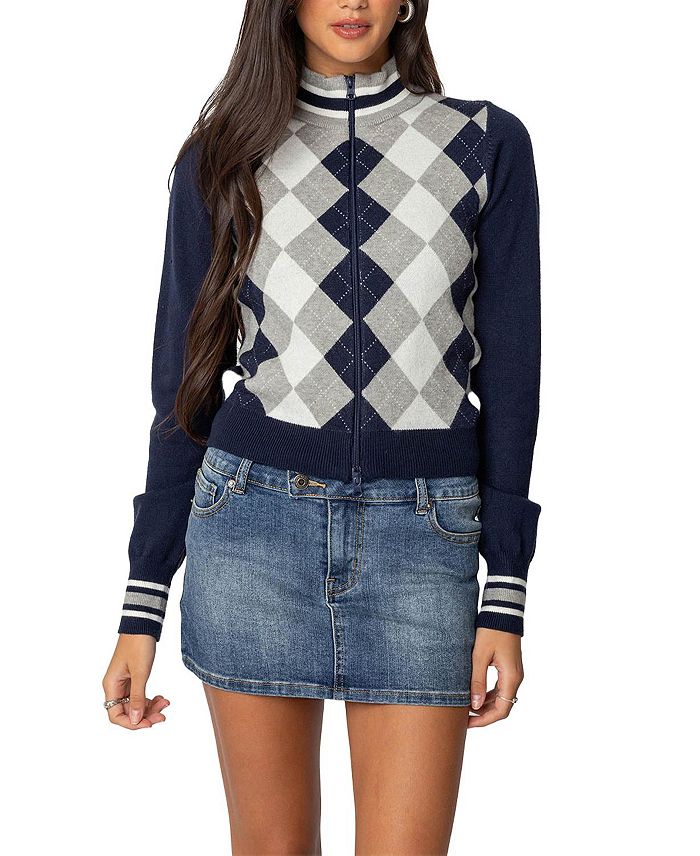 

Вязаный кардиган Madisen Argyle Edikted, синий