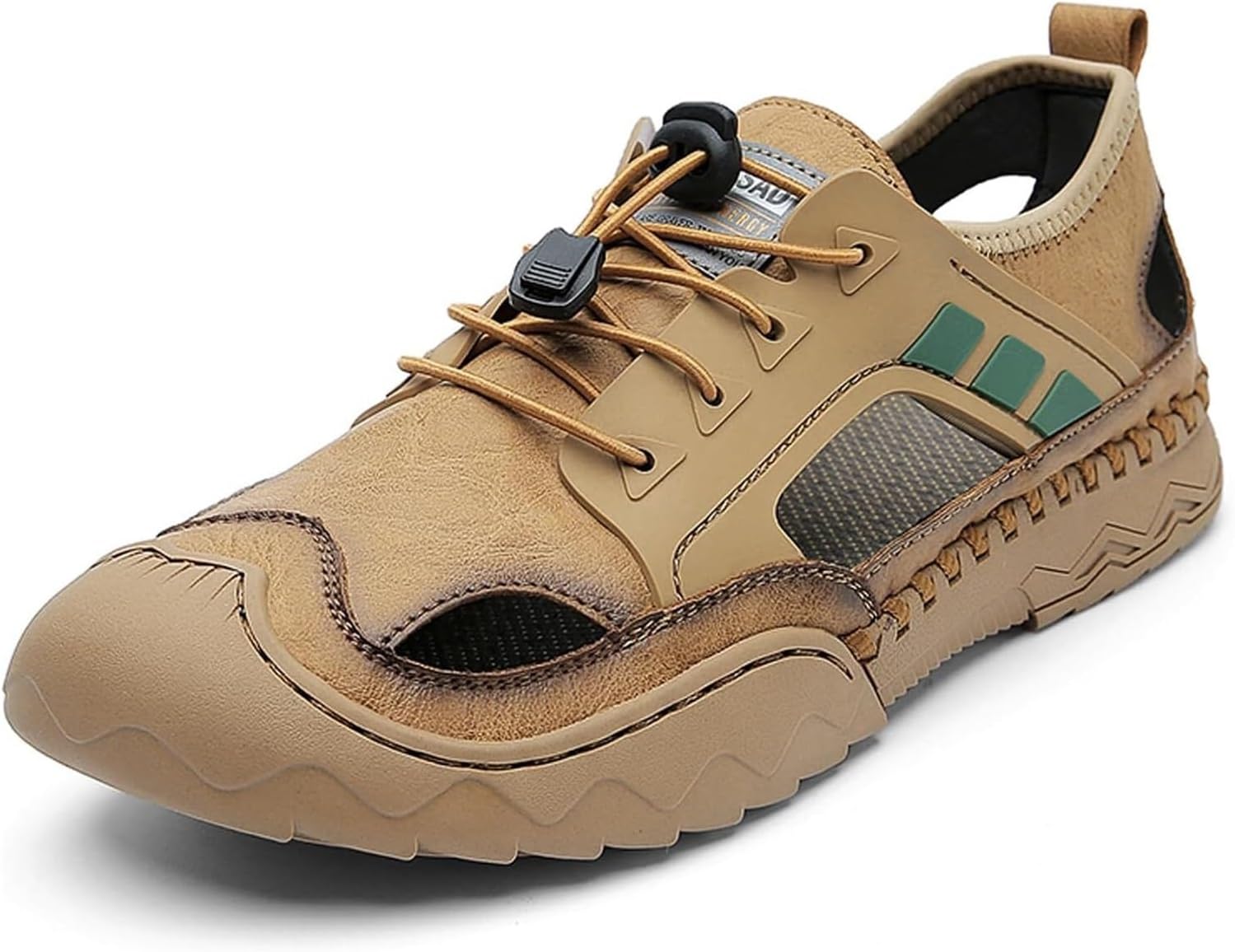 

Мужские летние сандалии из натуральной кожи, дышащие, с отверстиями, спортивные, повседневные с закрытым носком, для улицы, рыбацкие, пляжные, водонепроницаемые, противоскользящие, на плоской подошве, для пеших прогулок Generic, коричневый