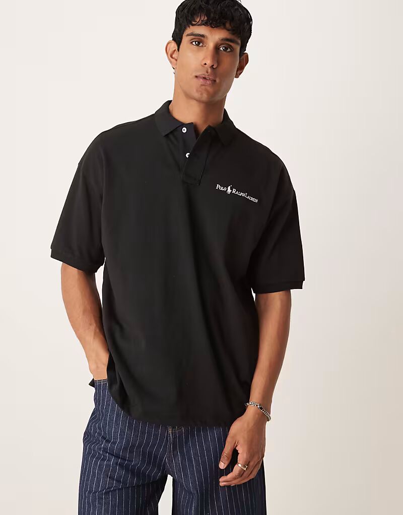 

Polo Ralph Lauren значок шрифт логотип свободный крой джерси поло черного цвета