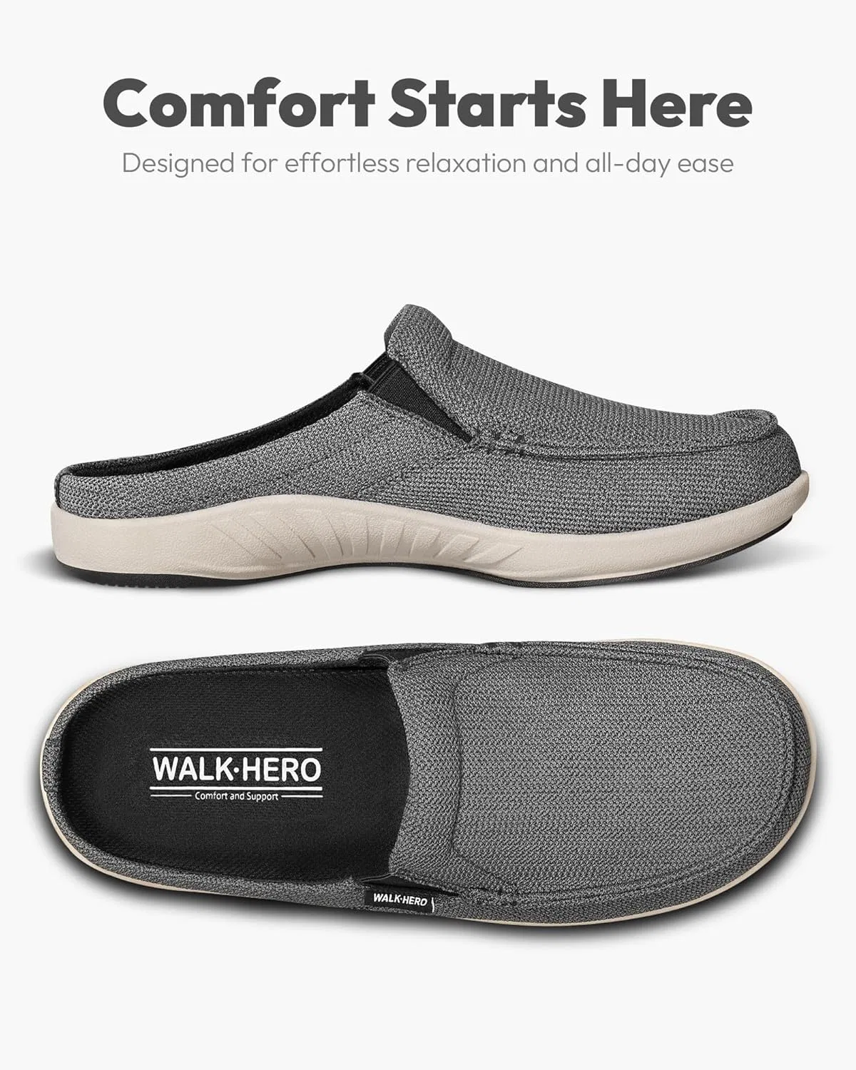 Тапочки с поддержкой стопы, Grey WALK·HERO COMFORT AND SUPPORT — фото 3