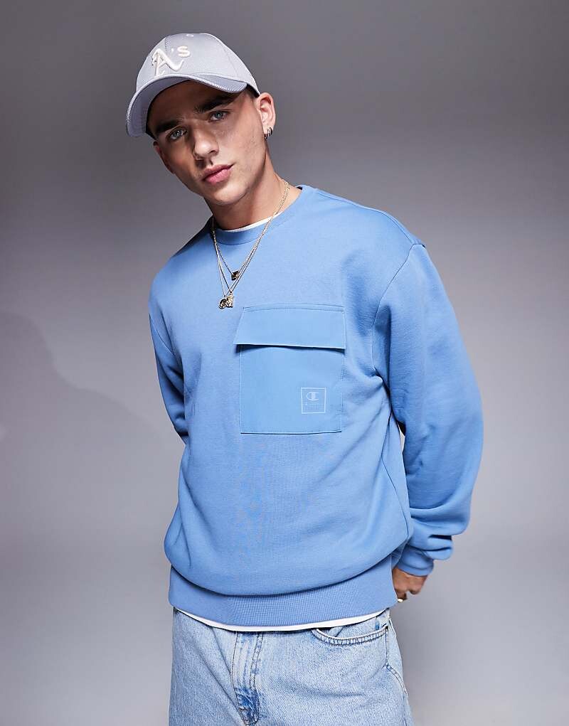 

Champion – Legacy – синяя толстовка с круглым вырезом и карманом