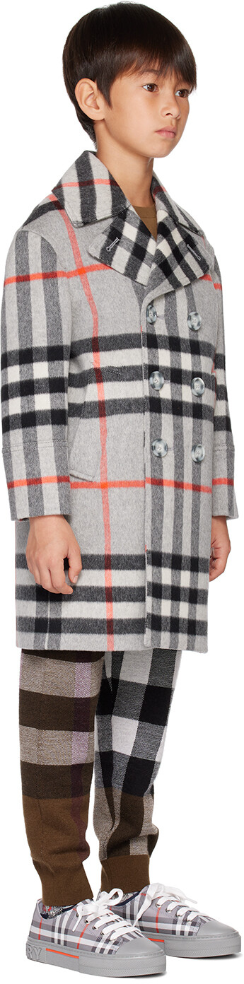 

Детское серое пальто в клетку Burberry, Серый, Детское серое пальто в клетку Burberry