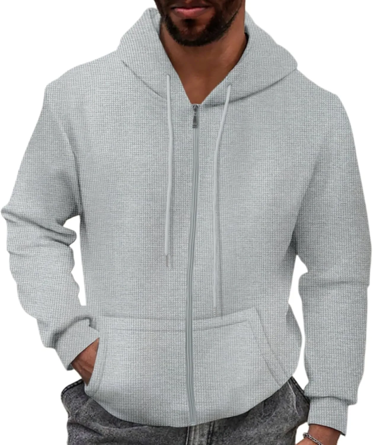 

Мужская толстовка с капюшоном waffle knit, легкая, на молнии