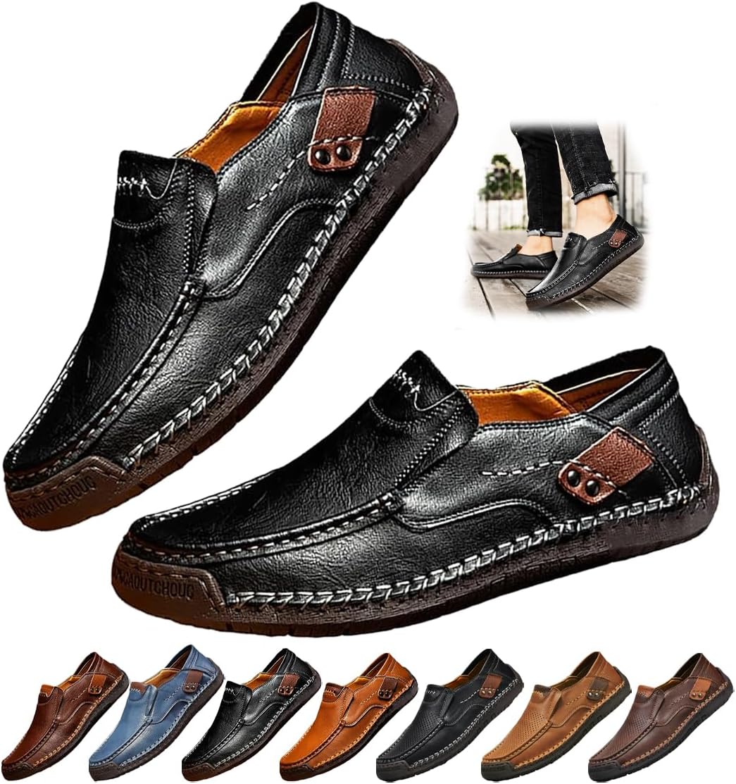 

Повседневные кожаные лоферы, винтажные легкие ботинки с надеванием для путешествий и активного отдыха Generic, черный