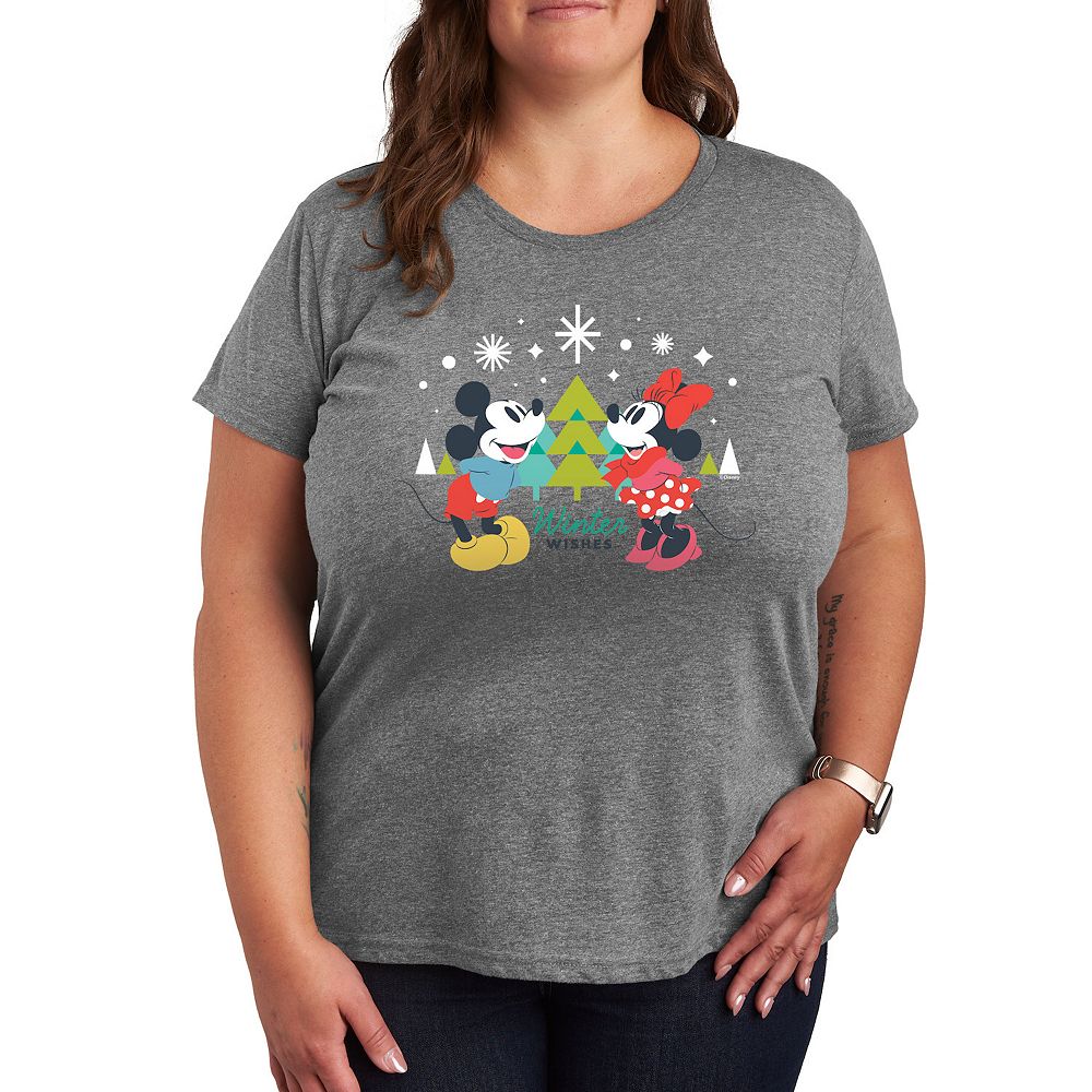 

Футболка Disney's Mickey & Minnie Mouse Plus с рисунком Winter Wishes, цвет Heather Gray