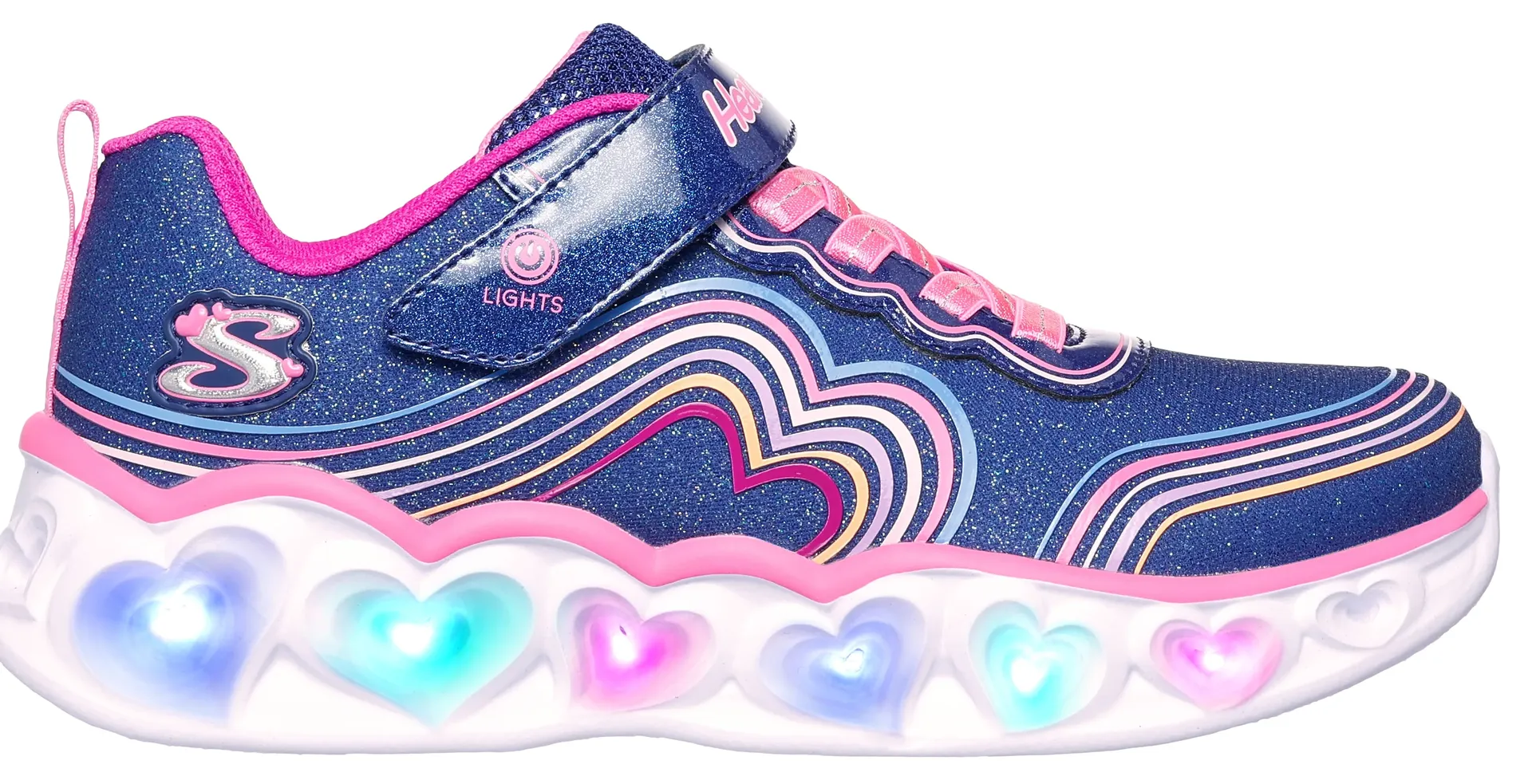 

Детские кроссовки Skechers "HEART LIGHTS", повседневная обувь, обувь на липучке, блестящая обувь с разноцветной радужной строчкой Skechers Kids, цвет Navy-Multi