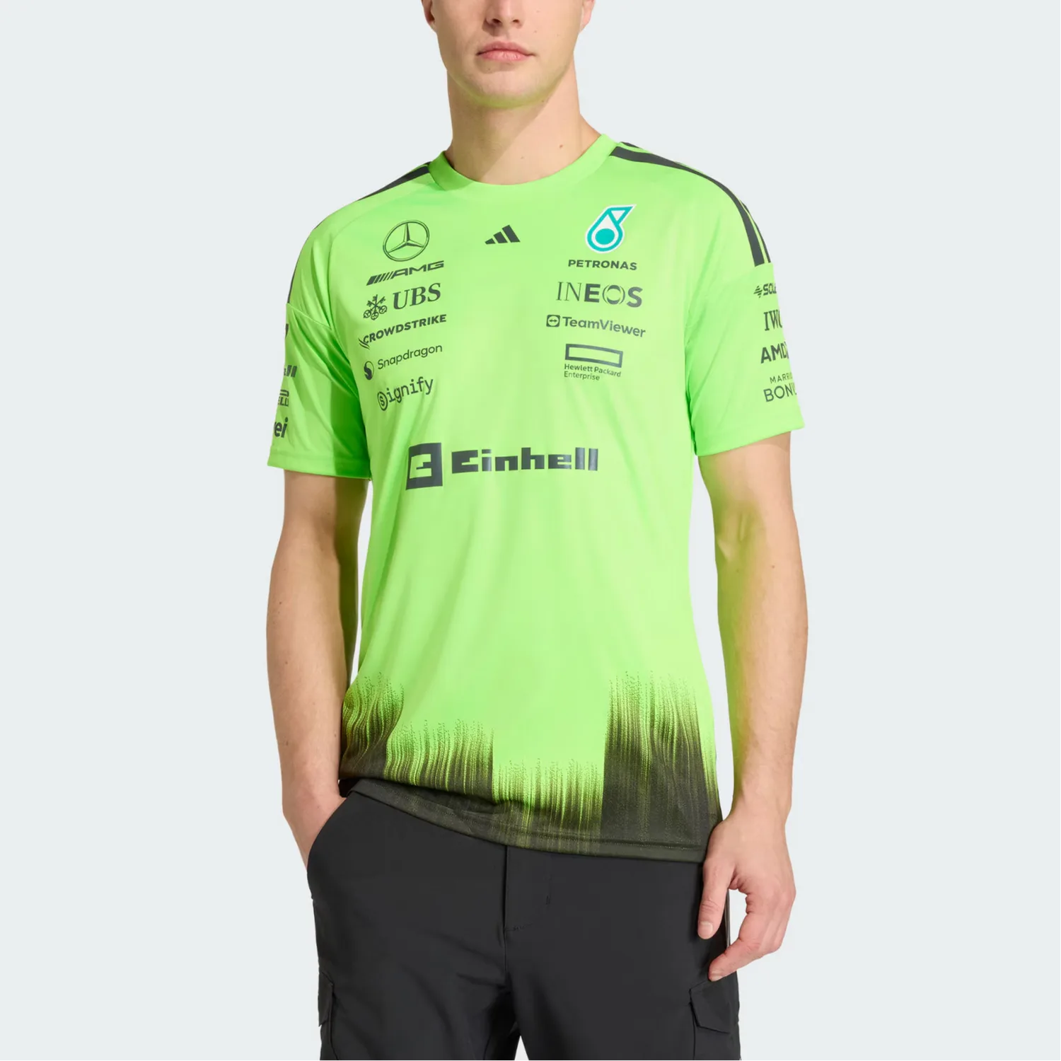 Футболка мужская MERCEDES AMG PETRONAS FORMULA 1 SETUP JERSEY с технологией быстрой сушки Adidas, Neon Green/Black — фото 3