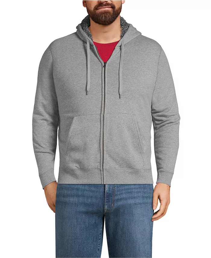 

Большая и высокая утепленная толстовка с капюшоном на молнии Serious Sweats Lands' End, серый