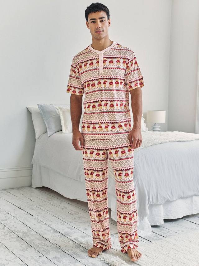 

Рождественский медвежонок в клетку фэр-айл пижамный комплект с коротким рукавом Chelsea Peers, Off White