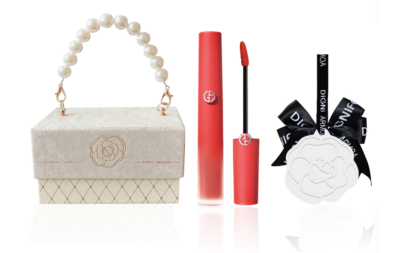 GIORGIO ARMANI AMANI Redtube Pearl Chanel Inspired Box набор из трех матовых блесков для губ, легко растушевываются, натуральные, стойкие — фото 4