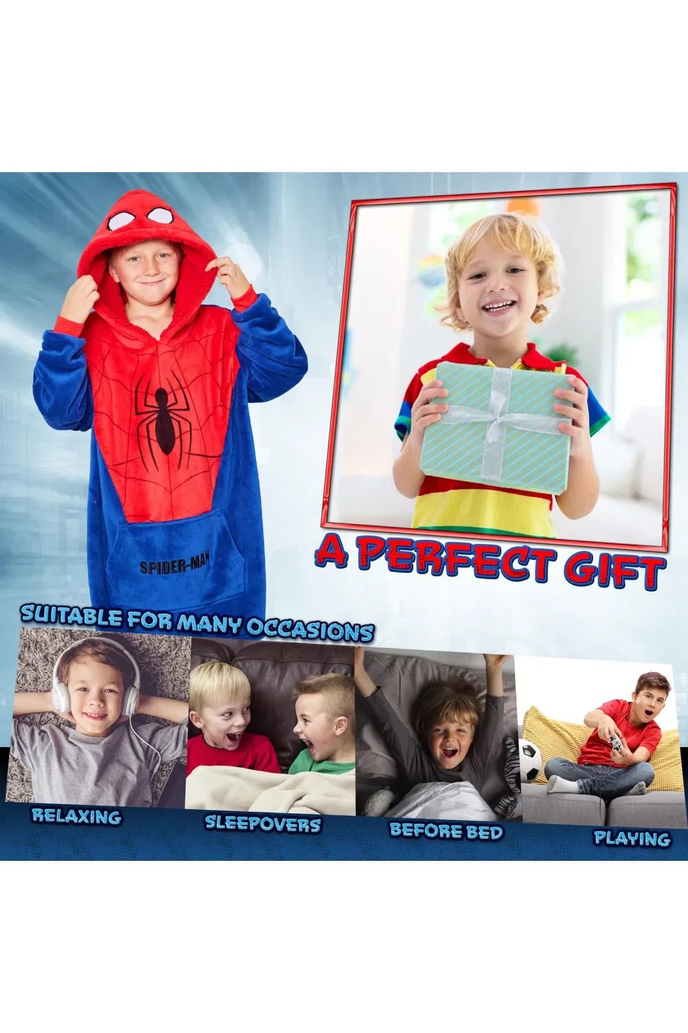 Худи-плед Spiderman Oversized Fleece Hoodie Marvel, мультиколор — фото 3