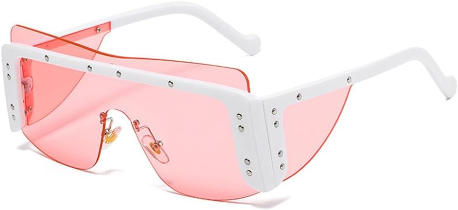 

Женские солнцезащитные очки без оправы, уникальные квадратные солнцезащитные очки с металлическими заклепками, модные мужские очки без оправы, женские очки с защитой от УФ-излучения UV400 HYYZZC, White-pink