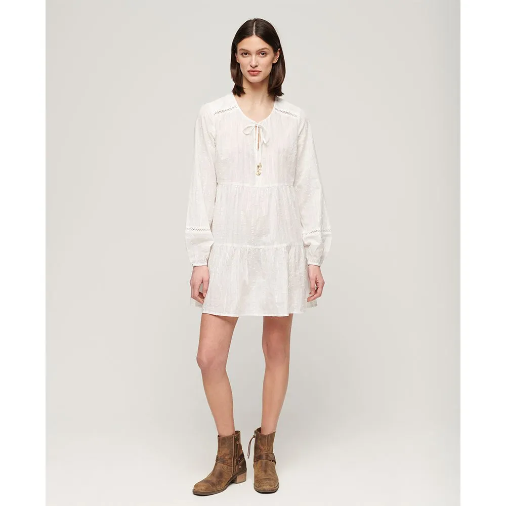 Рубашка с длинным рукавом Superdry Ibiza Tiered Lurex Mini, бежевый — фото 4