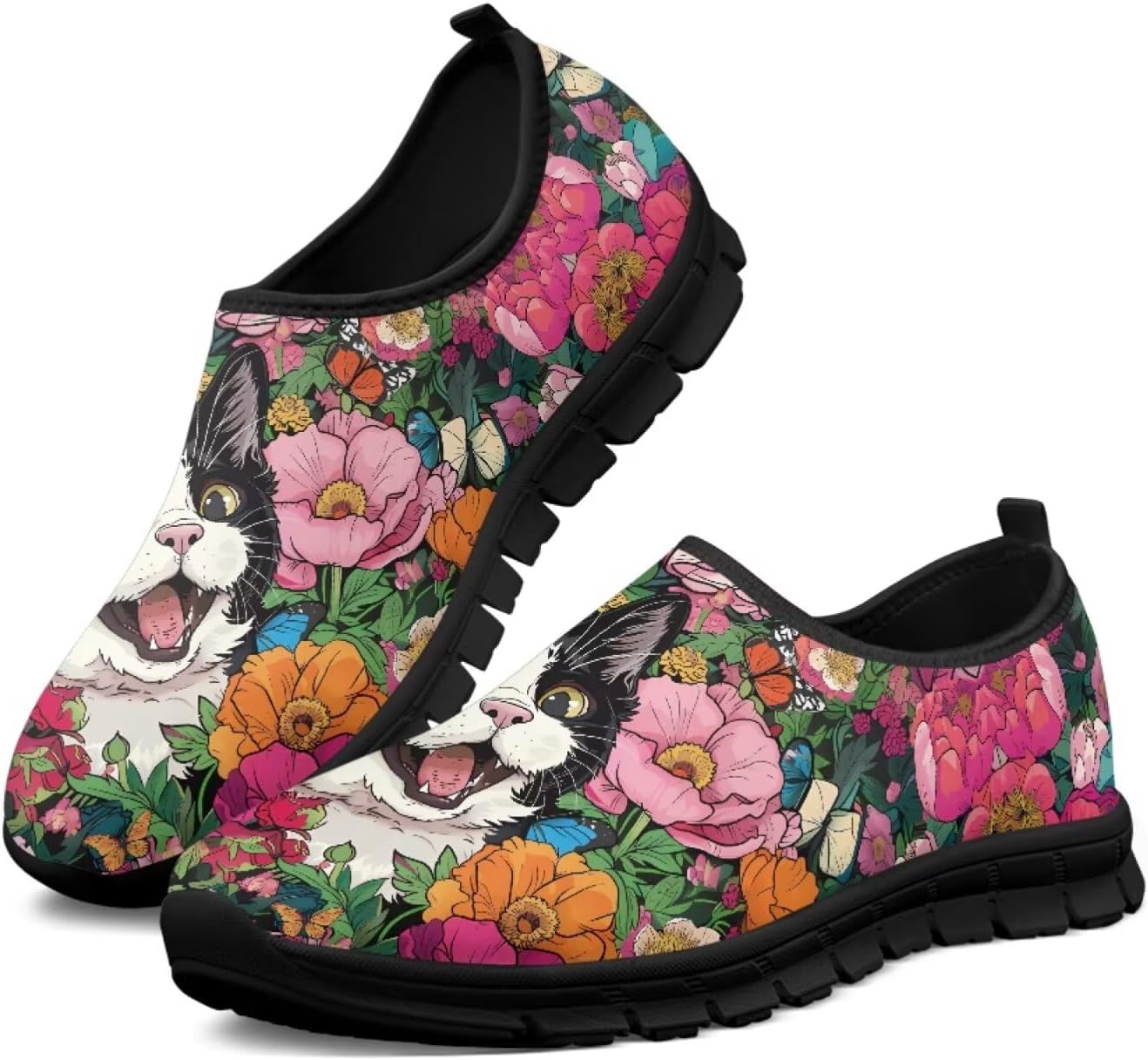 

Мужские слипоны Hsaiyjsp с принтом кошки, повседневные лоферы, обувь без шнурков, кроссовки для бега, дышащие кроссовки, Cute Cat Floral