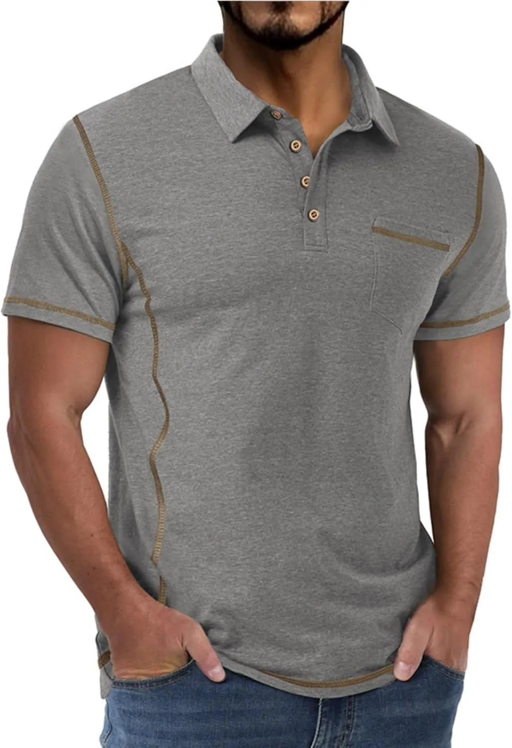 

Мужская поло с коротким рукавом, классический воротник, влагоотводящая RODYETQQ