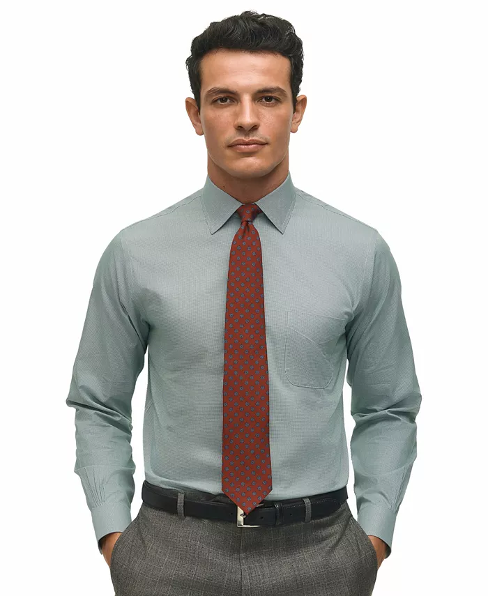 

Мужская рубашка Brooks Brothers, классического кроя, с раскладным воротником и микро-узором «гусиная лапка», зеленый