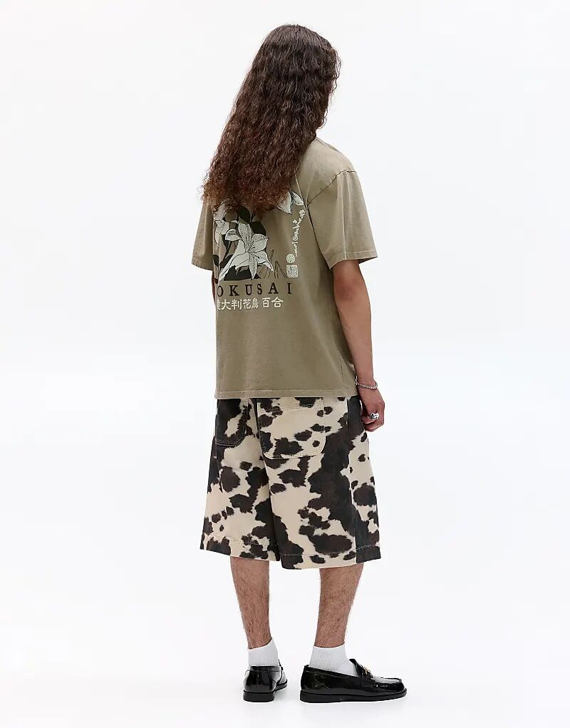 

Футболка с принтом Pull&Bear Hokusai бежевого цвета