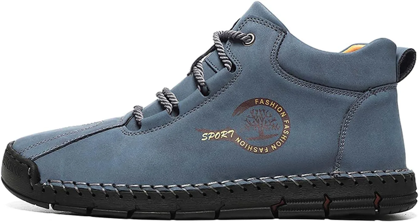 Мужские кожаные ботинки-чукка на щиколотку, повседневные, противоскользящие, водонепроницаемые, на шнуровке, ручная работа, кожаные, босоногие, легкие, без застежки, для прогулок, походов, вождения, для улицы Generic, синий — фото 2