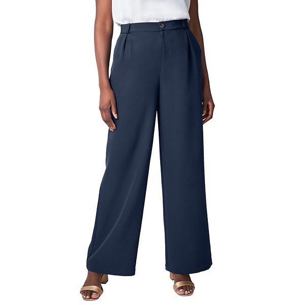 

Женские брюки plus size bi-stretch wide leg Jessica London, Navy