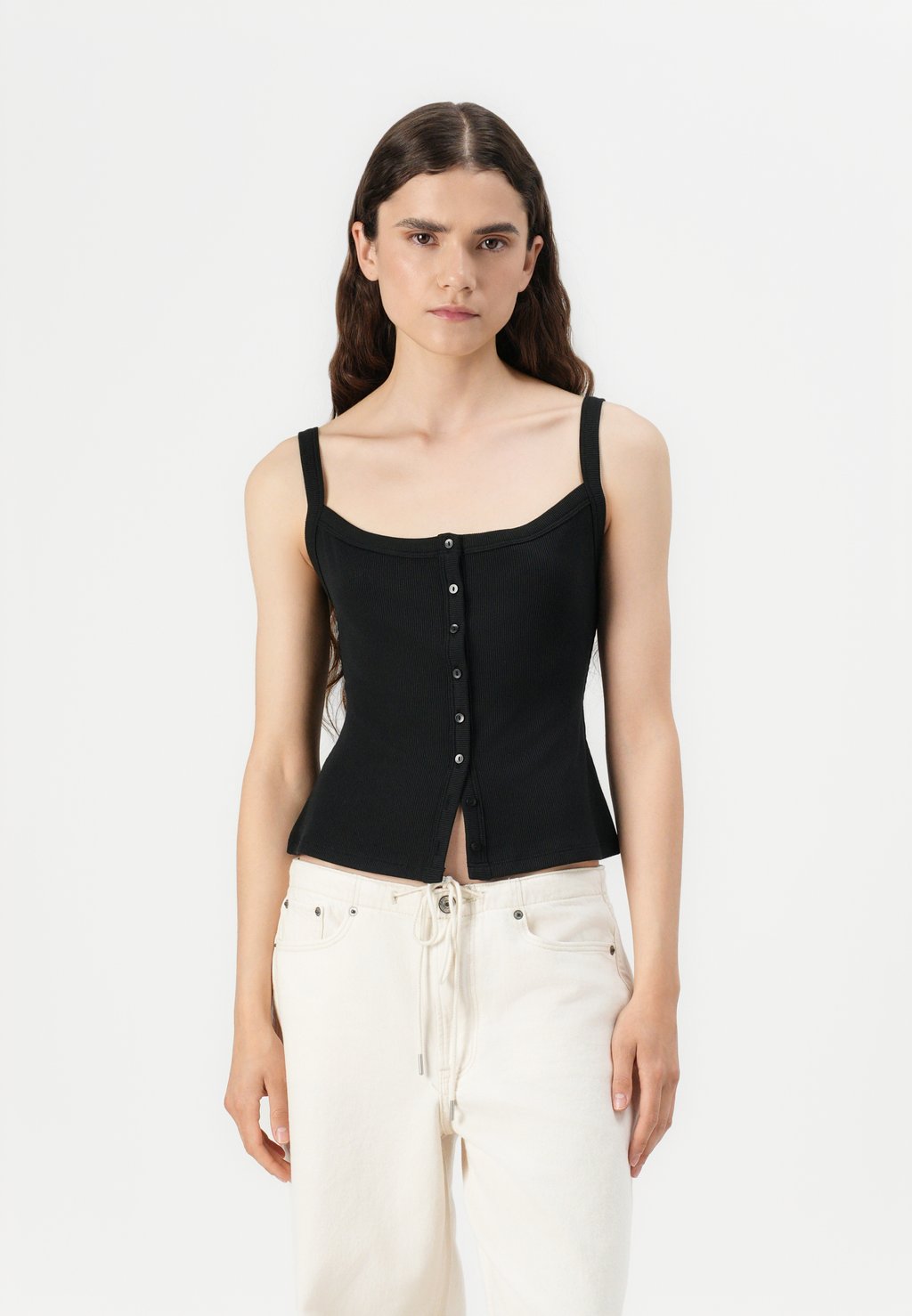 

Топ BARE POWDERED BUTTON THROUGH BOY TANK Abercrombie & Fitch, черный