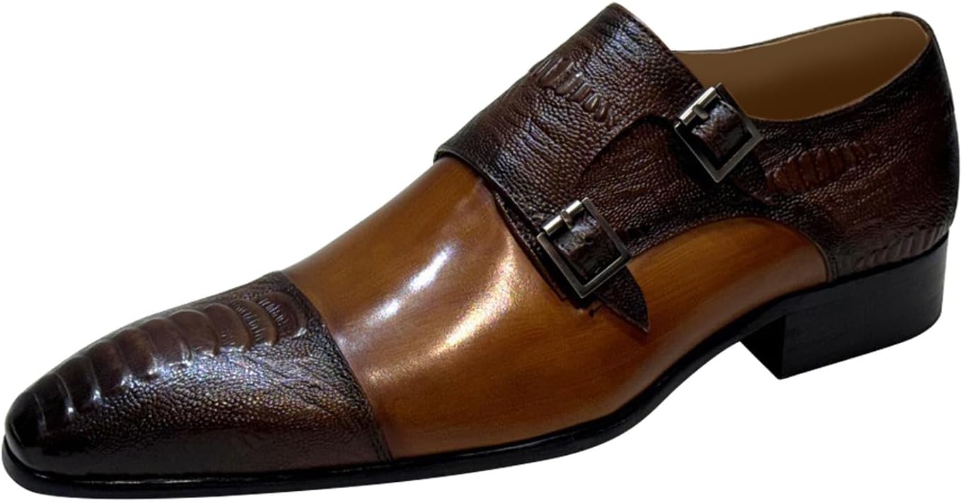 

Мужские повседневные туфли Santimon с двойным ремешком-монахом - кожаные мокасины для бизнеса, свадеб и официальных мероприятий, коричневый