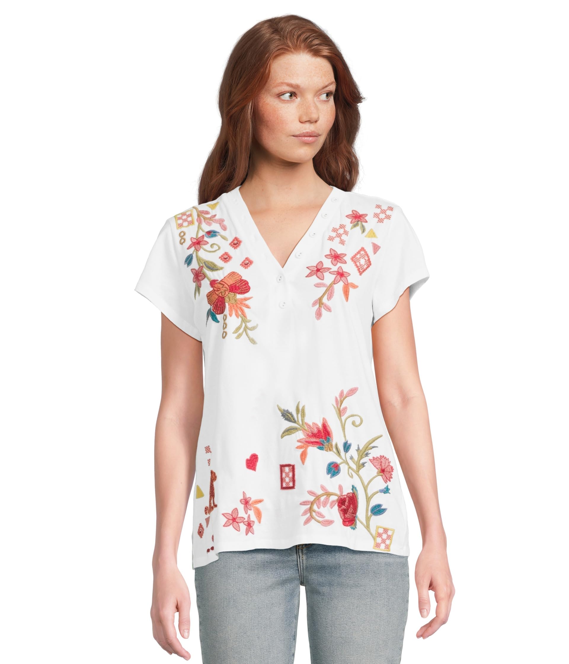 

Футболка Johnny Was Button Neck Tee, белый