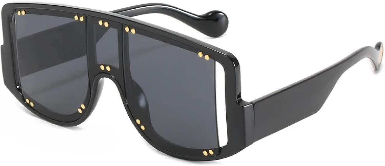 

Модные женские солнцезащитные очки большого размера в стиле ретро с крупной оправой и металлическими заклепками, трендовые очки для вождения, защита от УФ-излучения UV400 TKKTLLT, Black Gray