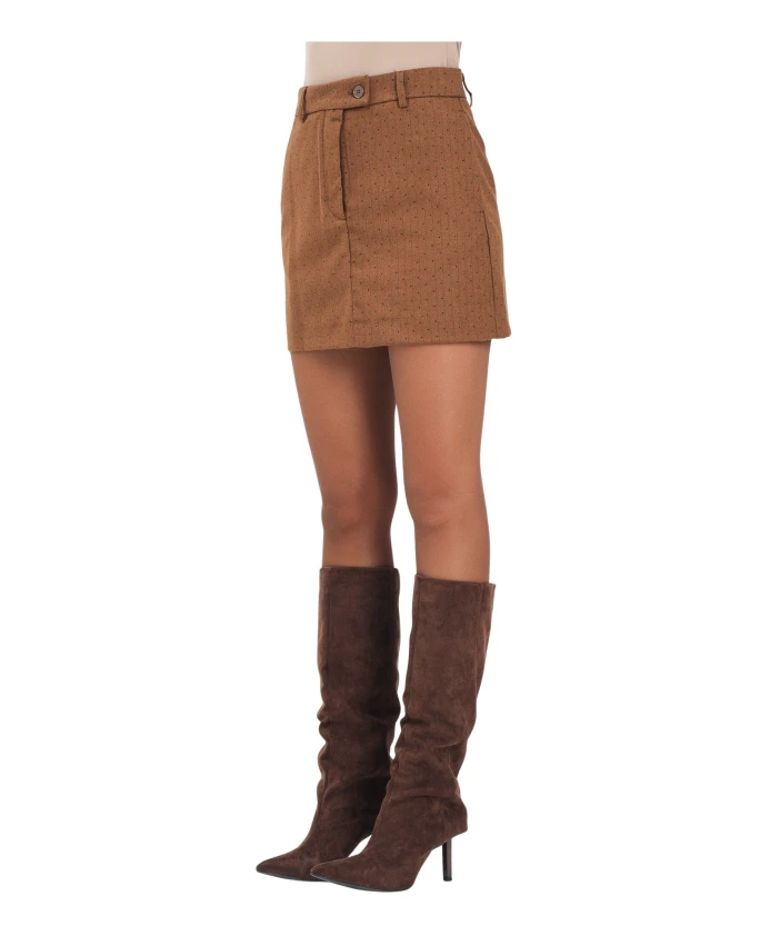 

Коричневая кожаная юбка в полоску и со стразами. Vicolo, коричневый