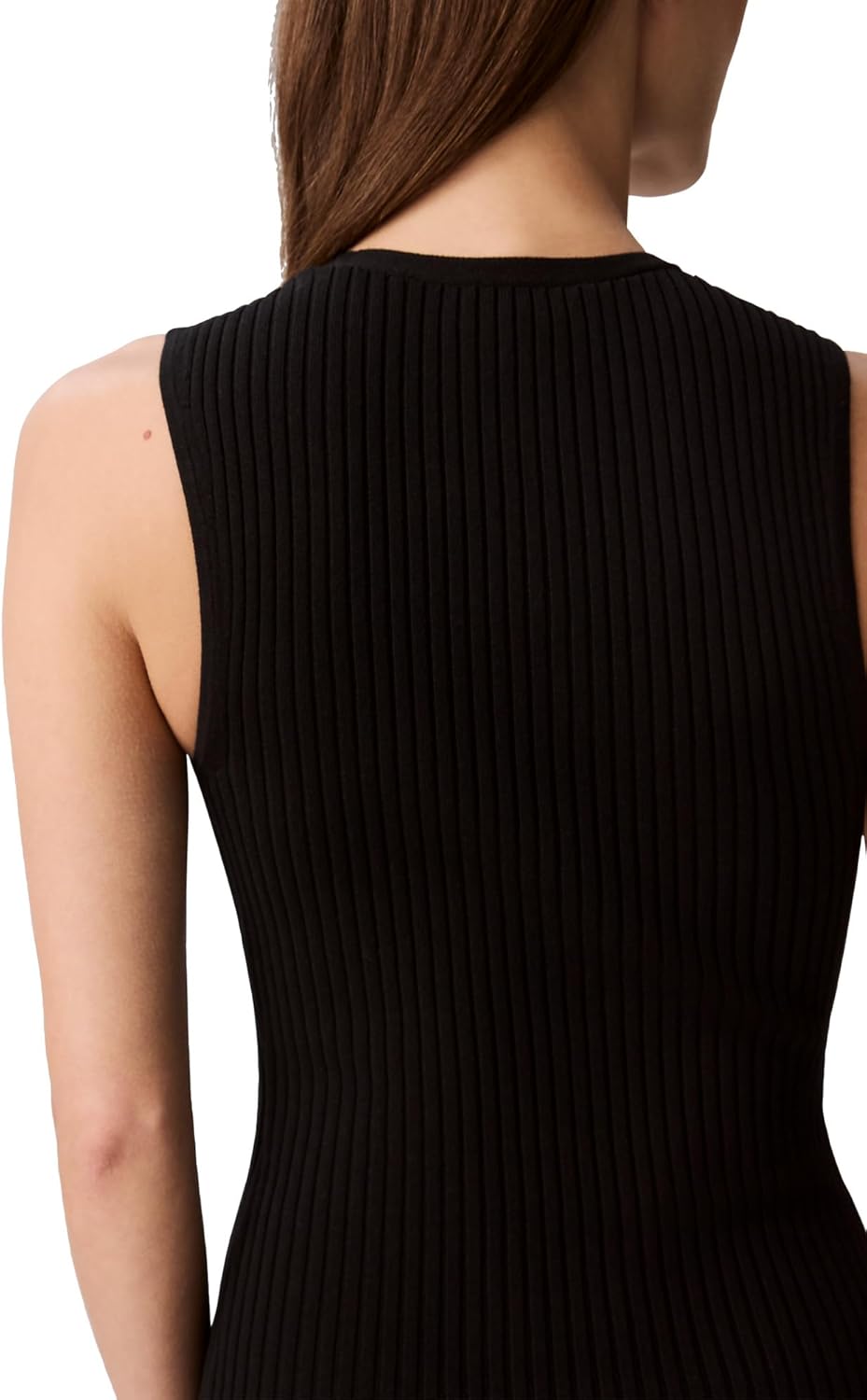 Женское платье-поло Calvin Klein из хлопка в рубчик с V-образным вырезом, Black — фото 2