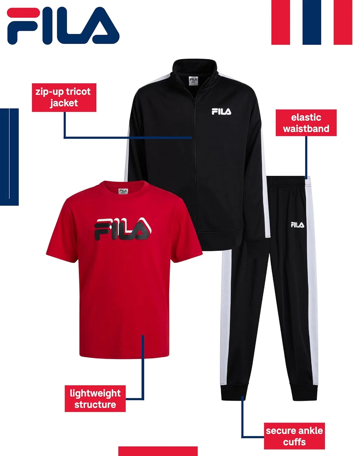 Детский спортивный костюм из 3 предметов Fila, черный — фото 2