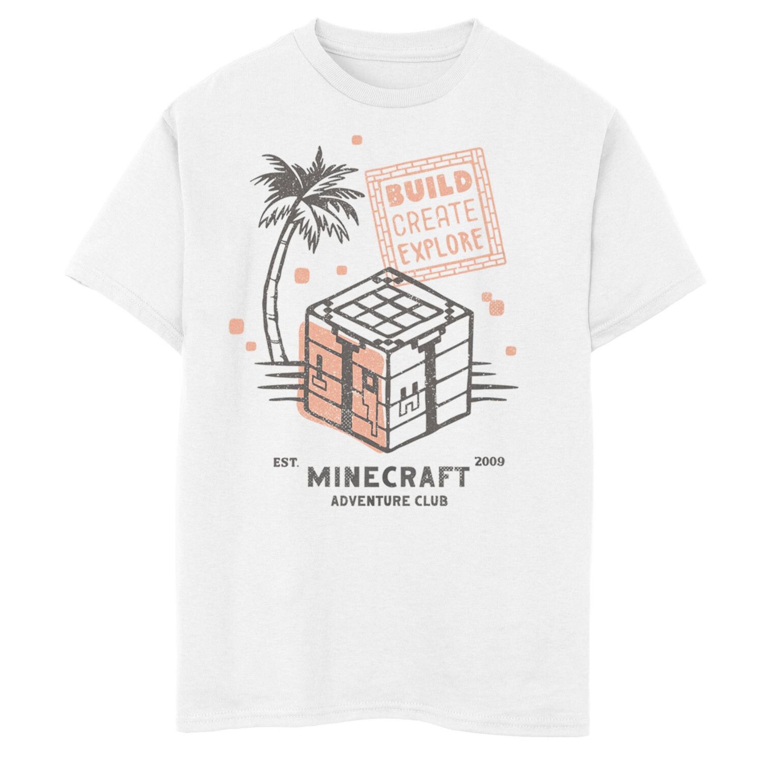 

Клуб приключений Minecraft для мальчиков 8–20 лет Рассчитать. Футболка с графическим рисунком Build Create Explore Craft Table 2009 г. Licensed Character