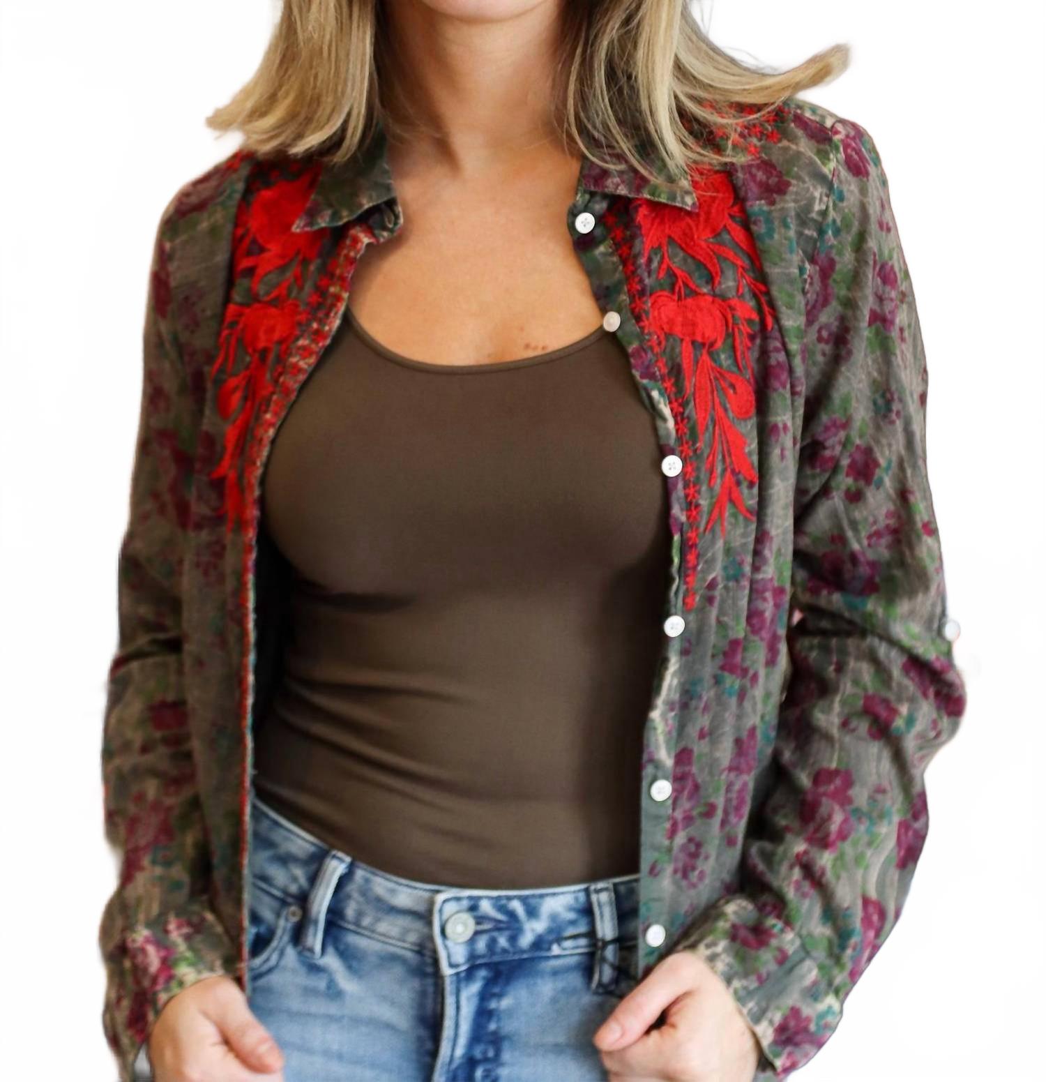 

Вышитая рубашка на пуговицах «The Garden» серого/многоцветного цвета The Nu Vintage, серый/мультиколор