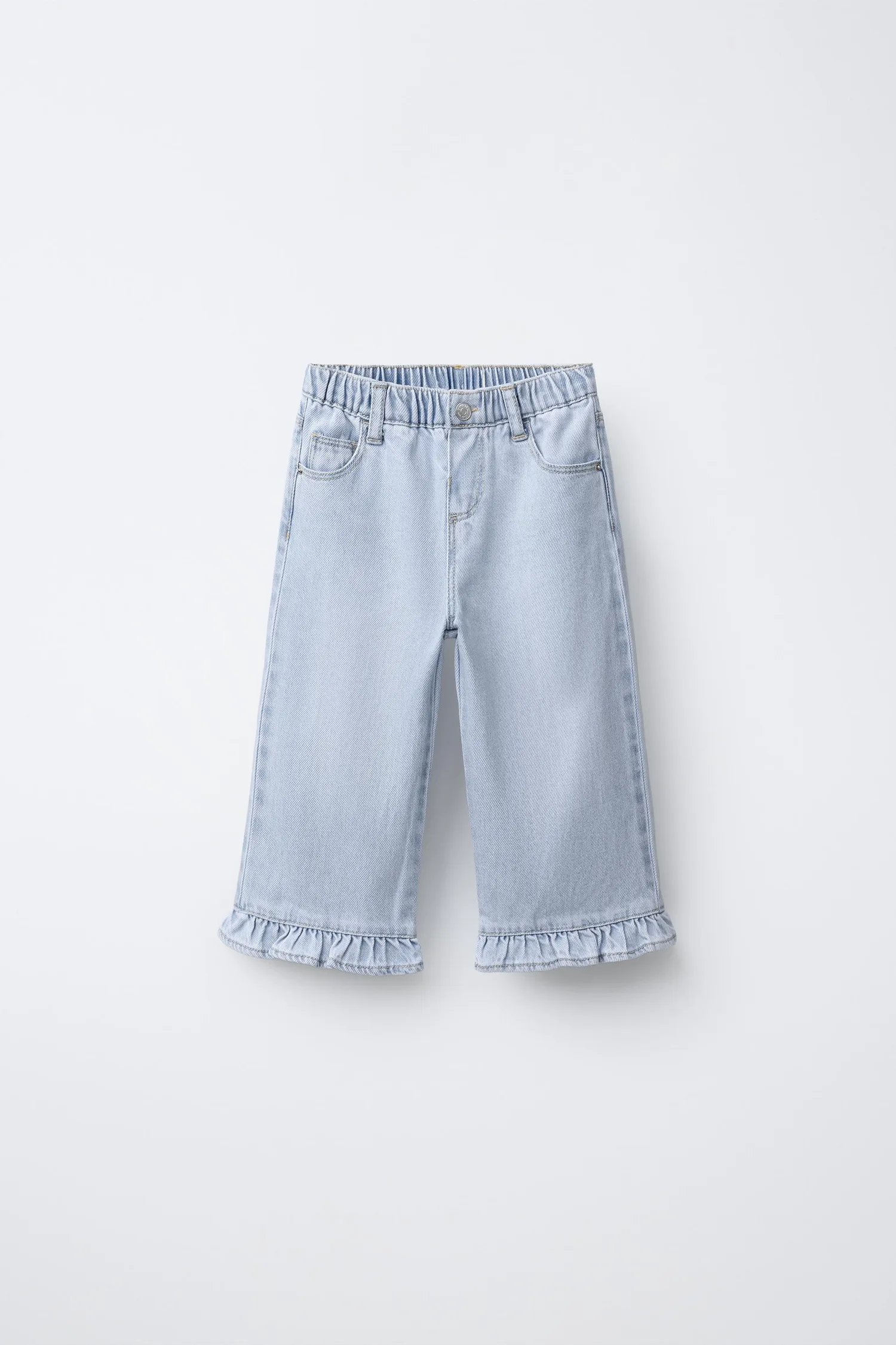 Джинсы-кюлоты с оборками Zara, светло-голубой