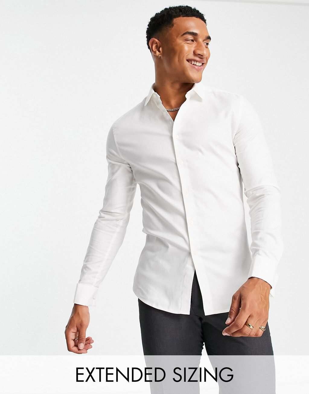 

Белая оксфордская рубашка скинни скинни с двойными манжетами ASOS DESIGN