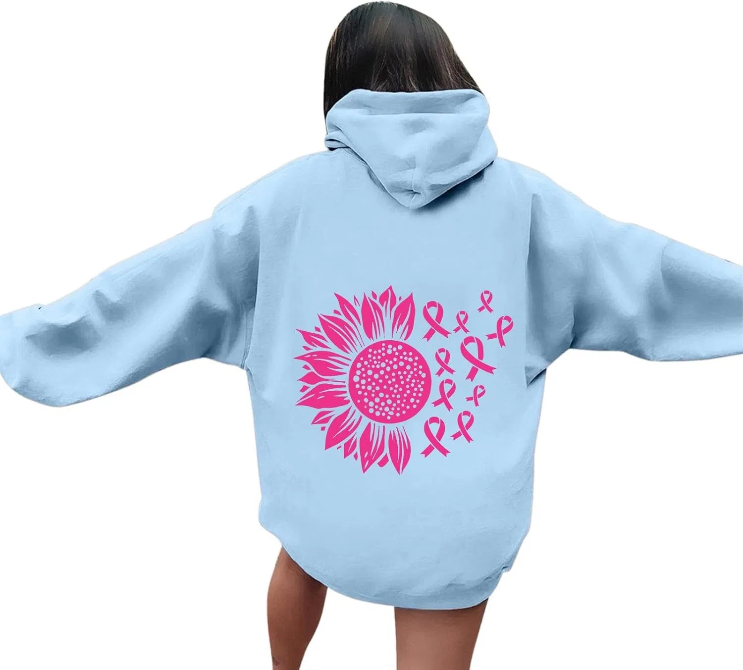 Женская худи с капюшоном Breast Cancer Awareness Rainbow Graphic Zip Up, Sky Blue 1 — фото 4